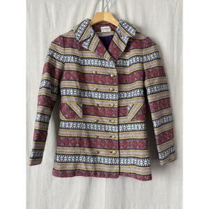 Vintage Peerless of Boston Women Striped Academia Tweed Peacoat Size 8 Hipster